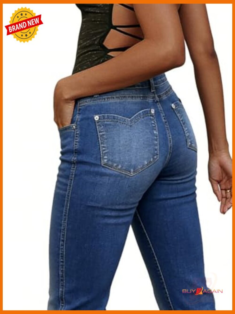 Mid Rise Boot Cut Stretchy Flare Jeans Raw Hem V Cut - Picture 5 of 5